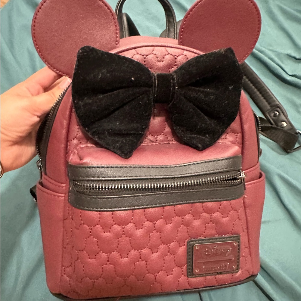Loungefly Disney Mini Ears Burgundy Backpack with Black Velvet Bow